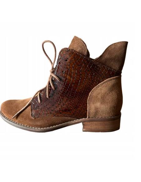 Botki damskie brązowe trzewiki skóra sznurowane julastyle Exquisite 1403