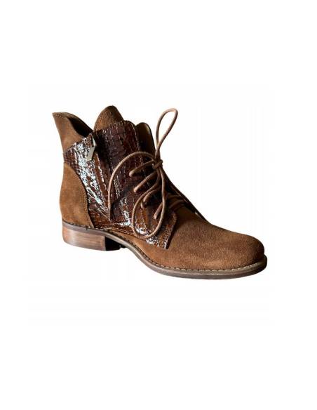 Botki damskie brązowe trzewiki skóra sznurowane julastyle Exquisite 1403