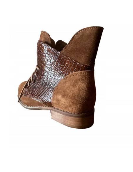 Botki damskie brązowe trzewiki skóra sznurowane julastyle Exquisite 1403