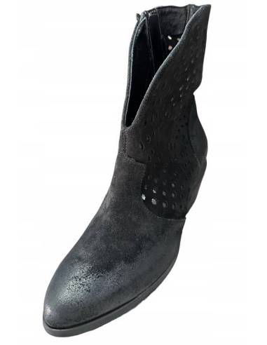 Botki kowbojki czarne skóra zamszowe obcas...