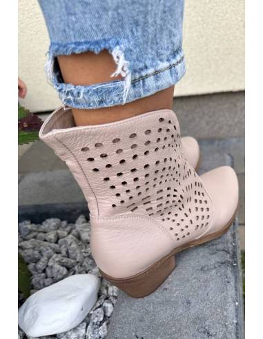 Botki damskie kowbojki beżowe skóra lico beige...