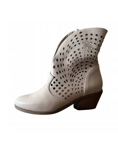 Botki damskie kowbojki beżowe skóra lico beige ażurowe Exquisite 1426