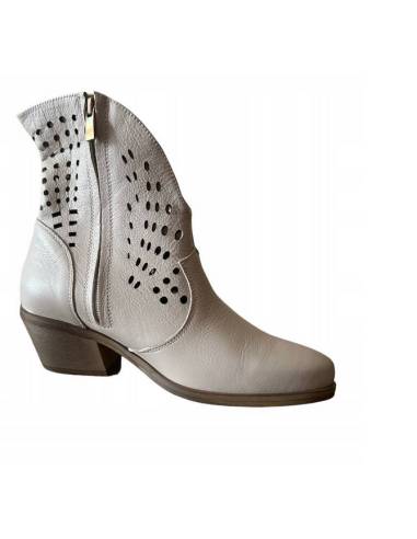 Botki damskie kowbojki beżowe skóra lico beige...