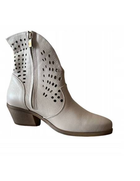 Botki damskie kowbojki beżowe skóra lico beige ażurowe Exquisite 1426