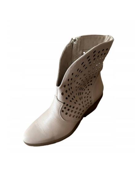 Botki damskie kowbojki beżowe skóra lico beige ażurowe Exquisite 1426