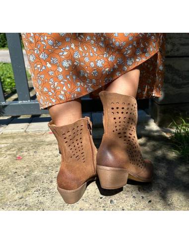 Botki damskie kowbojki brązowe rude skóra zamsz...