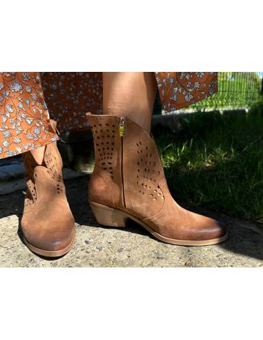 Botki damskie kowbojki brązowe rude skóra zamsz...