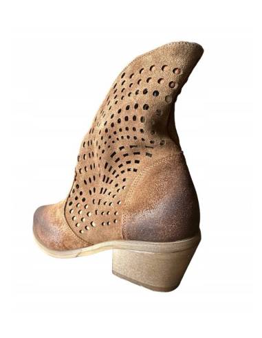 Botki damskie kowbojki brązowe rude skóra zamsz...