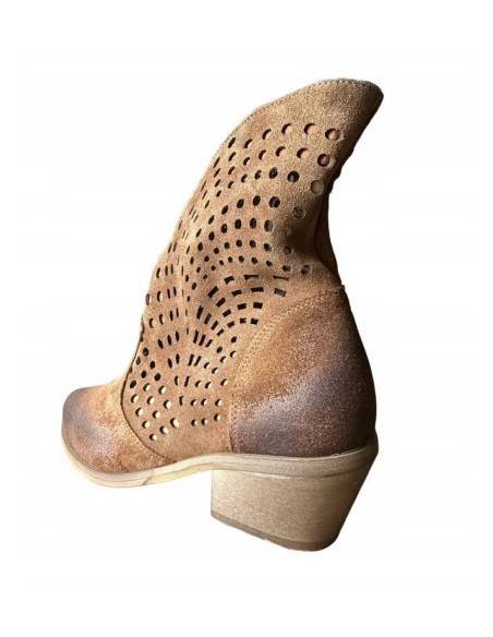 Botki damskie kowbojki brązowe rude skóra zamsz ażurowe Exquisite 1426