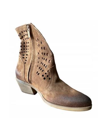 Botki damskie kowbojki brązowe rude skóra zamsz...