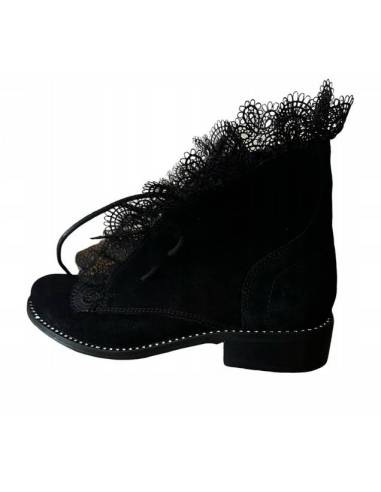 Czarne zamszowe botki skóra koronka Exquisite 1365