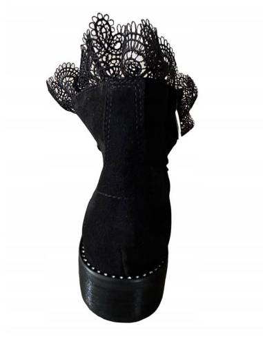 Czarne zamszowe botki skóra koronka Exquisite 1365