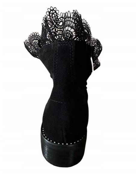 Czarne zamszowe botki skóra koronka Exquisite 1365