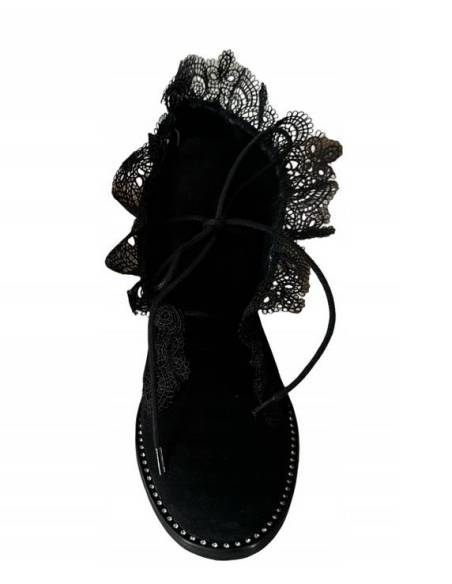 Czarne zamszowe botki skóra koronka Exquisite 1365
