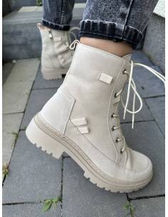 Trapery damskie beżowe nude skóra nubuk ocieplane ALMODI... 2