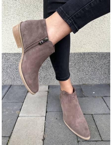 Botki beżowe brąz skóra naturalna ocieplane szpic migdał new DiPrimo 1138