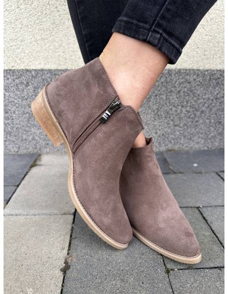 Botki beżowe brąz skóra naturalna ocieplane szpic migdał new DiPrimo 1138