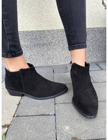 Botki czarne skóra naturalna zamsz ocieplane...