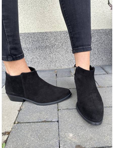 Botki czarne skóra naturalna zamsz ocieplane szpic migdał new DiPrimo 1138