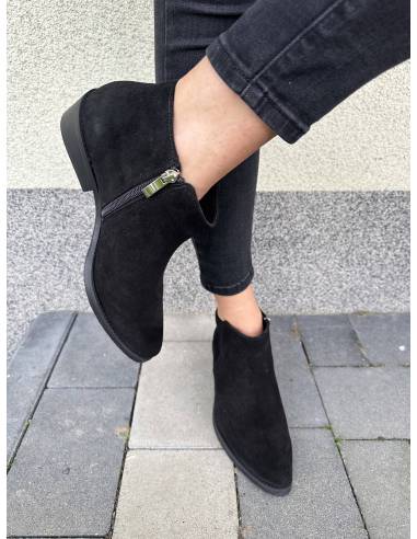 Botki czarne skóra naturalna zamsz ocieplane...