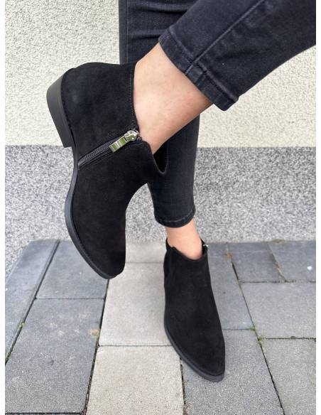 Botki czarne skóra naturalna zamsz ocieplane szpic migdał new DiPrimo 1138