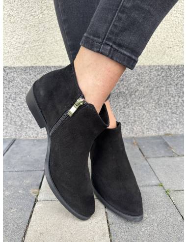 Botki czarne skóra naturalna zamsz ocieplane...