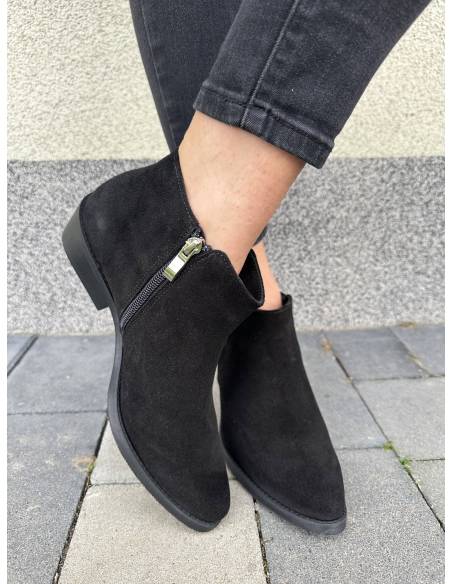 Botki czarne skóra naturalna zamsz ocieplane szpic migdał new DiPrimo 1138