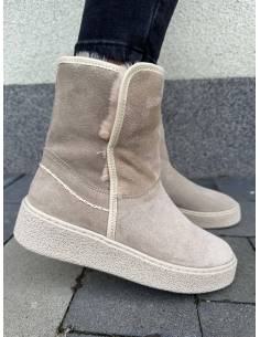 Śniegowce beżowe nude beż skóra naturalna futro ciepłe... 2