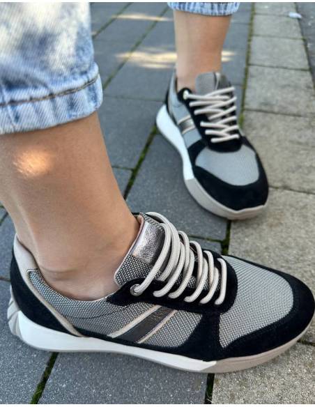 Adidasy damskie czarne beż skóra zamsz buty sportowe ALMODI N 878S2