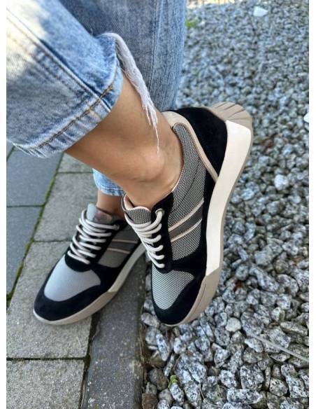 Adidasy damskie czarne beż skóra zamsz buty sportowe ALMODI N 878S2