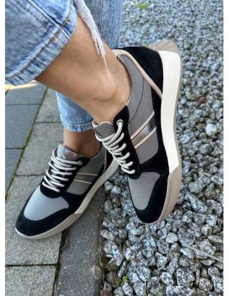 Adidasy damskie czarne beż skóra zamsz buty sportowe ALMODI N 878S2