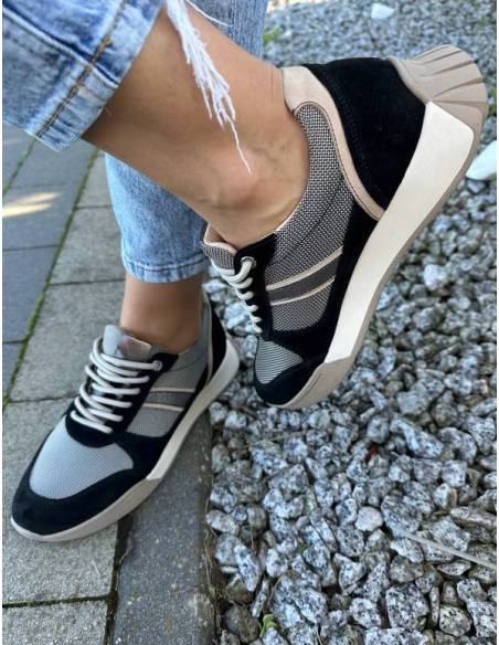 Adidasy damskie czarne beż skóra zamsz buty sportowe ALMODI N 878S2