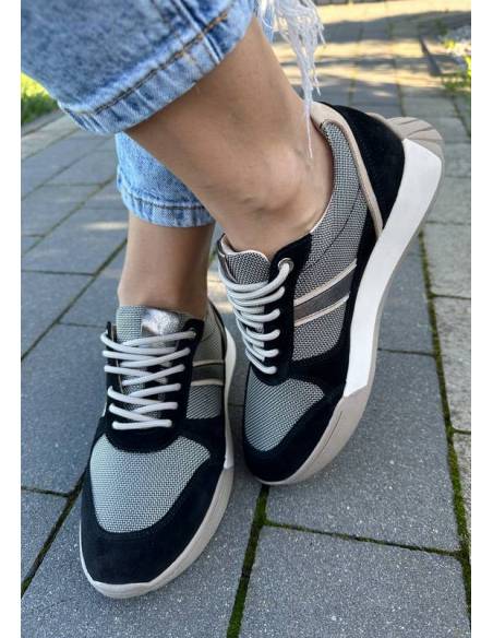 Adidasy damskie czarne beż skóra zamsz buty sportowe ALMODI N 878S2
