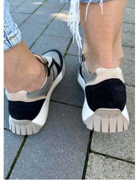Adidasy damskie czarne beż skóra zamsz buty sportowe ALMODI N 878S2