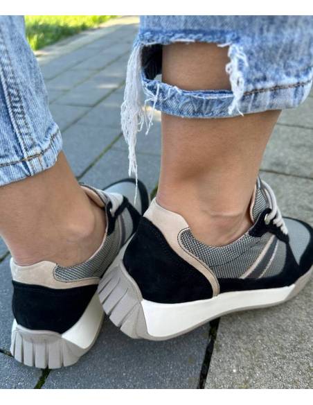 Adidasy damskie czarne beż skóra zamsz buty sportowe ALMODI N 878S2