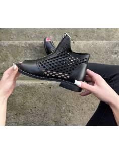 Sandały czarne ażurowe wysokie cholewka skóra płaska... 2