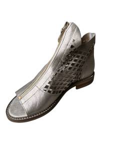 Sandały złote ażurowe wysokie cholewka skóra płaska... 2