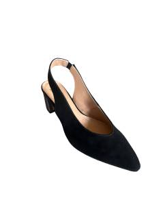 Czółenka czarne w szpic skóra zamsz niski obcas klocek... 2