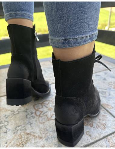 Botki czarne skóra zamsz obcas klocek wygodne...