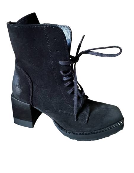 Botki czarne skóra zamsz obcas klocek wygodne Exquisite 1287 Julastyle