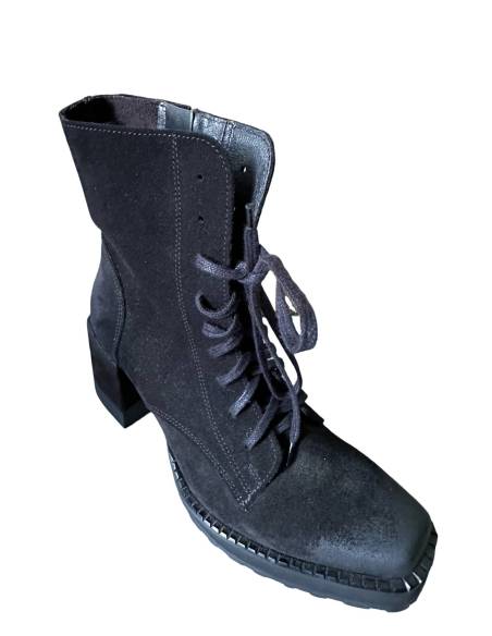 Botki czarne skóra zamsz obcas klocek wygodne Exquisite 1287 Julastyle