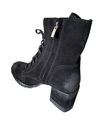 Botki czarne skóra zamsz obcas klocek wygodne...