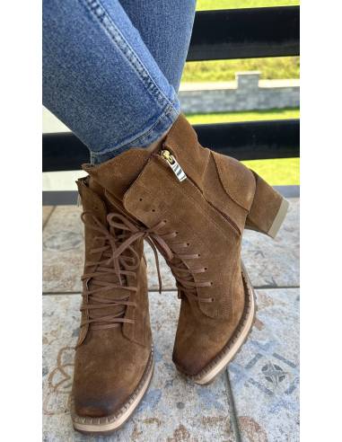 Botki brązowe rude burbon skóra zamsz obcas...