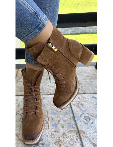 Botki brązowe rude burbon skóra zamsz obcas klocek Exquisite 1287 Julastyle