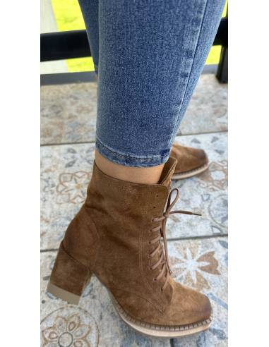 Botki brązowe rude burbon skóra zamsz obcas...