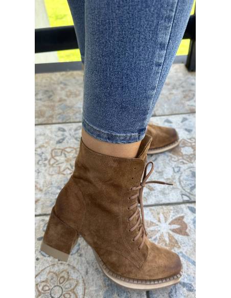 Botki brązowe rude burbon skóra zamsz obcas klocek Exquisite 1287 Julastyle