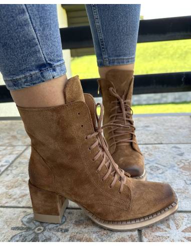 Botki brązowe rude burbon skóra zamsz obcas...