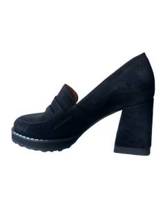 Czarne welurowe czółenka młodzieżowe modne obcas klocek... 2