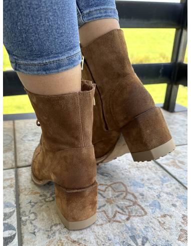 Botki brązowe rude burbon skóra zamsz obcas...