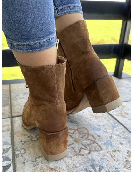 Botki brązowe rude burbon skóra zamsz obcas klocek Exquisite 1287 Julastyle